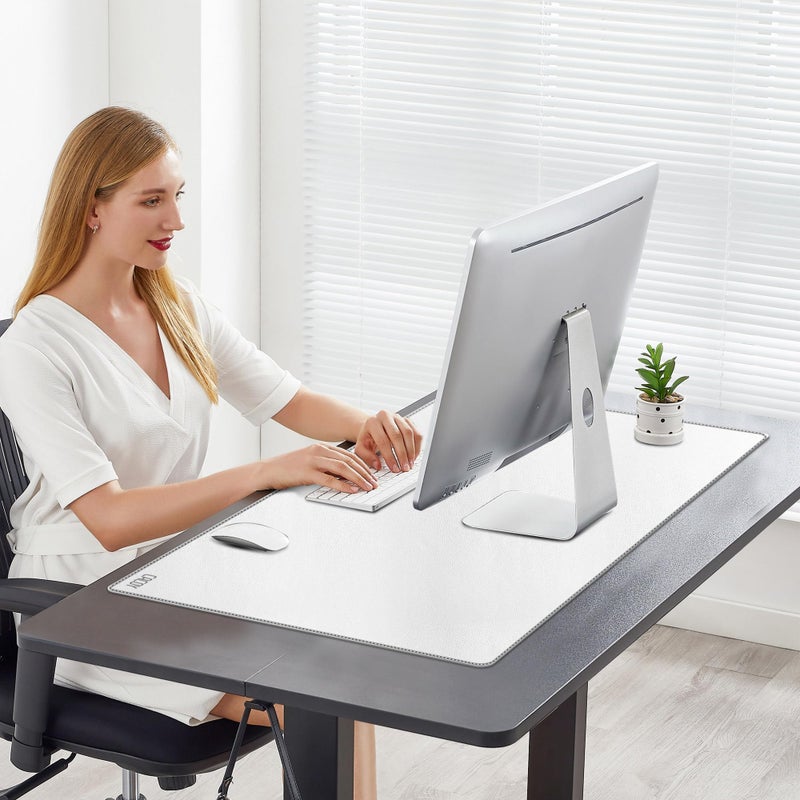 Cacoy 40" x 16" Oversized PU Leather Desk Mat, Extended Gaming Mouse Pad Writing Mat, Leather Desk Pad Blotters Protector for Office, Home, Computer, Laptop - White - Image 2